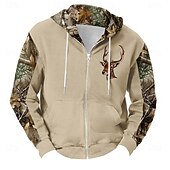 abordables Sweats de Chasse-Homme Camouflage Cerf Sweats à capuche Mode Quotidien manche longue À capuche Vacances Chasse Noir Marron Cordon de serrage Fermeture éclair Automne Hiver Designer