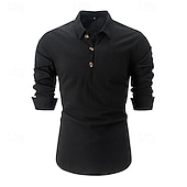 economico Classico-Per uomo Camicia camicia di lino Camicia popover Camicia estiva Abbigliamento mare Liscio Informale Giornaliero Nero Bianco Azzurro Manica lunga Colletto Primavera estate Abbigliamento