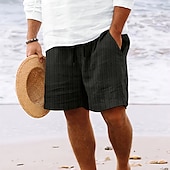 cheap Holiday-Men&#039;s Shorts Linen Shorts Summer Shorts Beach Shorts Pocket Drawstring Elastic Waist Stripe Comfort Breathable Knee Length Outdoor Holiday Beach Vacation Hawaiian Black Royal Blue