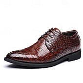 economico Formale-scarpe eleganti da uomo in similpelle con motivo coccodrillo marrone – calzature formali con lacci e design strutturato per lavoro e matrimoni