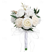 abordables Plantas y Flores Artificiales-Ramos de novia, ramos de novia y dama de honor de estilo occidental con flores de seda artificiales, flores artificiales para fotografía de bodas al aire libre y accesorios
