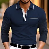 お買い得  メンズ クラシックポロ-男性用 ビジネスポロ ゴルフシャツ カジュアル スポーツ ラペル 長袖 ファッション ベーシック 平織り ボタン 春 &amp; 秋 レギュラー ワイン グレー ビジネスポロ