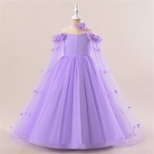 cheap Flower Girl&#039;s Dresses-Flower Girl Dress Kid&#039;s Girls&#039; Princess Dress Performance Wedding Party Elegant Beautiful Mesh Solid Color Sleeveless Crew Neck Light Pink White 4 years+