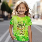 billiga Pojkens 3D-djur-St Patrick Pojkar 3D Grafisk Katt T-shirt Kortärmad Sommar Vår Mode Grundläggande Barn 4-12 år Rund hals Utomhus Ledigt Dagligen Normal