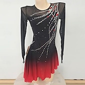 cheap Figure Skating Dresses-Figure Skating Dress Women&#039;s Girls&#039; Ice Skating Dress Black Red White Patchwork High Elasticity Training Competition Skating Wear Classic Crystal / Rhinestone Long Sleeve Ice Skating Figure Skating