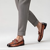 cheap Premium Leather Loafers-Stylish Brown Leather Loafers with Woven Detail and Metal Bit for Men | Perfect for Casual and Business Casual