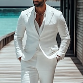 abordables Trajes de playa-De los hombres Boda boda en la playa Trajes de Lino Solapa de Muesca Blanco Ligeras Casual Color sólido Estándar Juego de 2 piezas Recto 2 botones