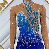 Недорогие Платья для фигурного катания-Платье для фигурного катания Жен. Девочки Катание на коньках Платья Синий Открытая спина Асимметричный шов Сетка Эластичность Учебный Соревнование Одежда для фигурного катания Классика Стразы