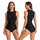 abordables Lycra de surf-Femme Maillot Anti UV Maillot de bain 1 pièce Protection solaire UV UPF50+ Poids Léger Sans Manches Spandex Le Maillot de corps Maillot de bain Zip sur le devant Natation Surf Plage Sports nautiques