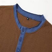 お買い得  カジュアルヘンリーTシャツ-男性用 ワッフルヘンリーシャツ Tシャツ 半袖 純色 ボタン ヘンリー アウトドア カジュアル 日常 夏 ブラック ホワイト イエロー ヘンリーTシャツ