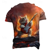  Hombre Gato Guitarra Camiseta Manga Corta Camiseta Impresión 3D Cuello Barco Camisa Exagerado Design Fiesta Festivos Rojo Verano Primavera Ropa S M L XL XXL XXXL