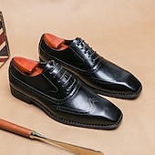 baratos Formal-sapatos oxford masculinos de couro sintético genuíno com bico fino – design brogue clássico, estilo formal, ideal para negócios, casamentos e ocasiões especiais