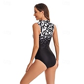 זול רש גארדים One Piece-בגדי ריקוד נשים מגן מפריחה בגד ים הדפס רוכסן קדמי ספנדקס הגנה מפני השמש UV UPF50+ ייבוש מהיר ללא שרוולים חליפת גוף בגד ים גלישה חוף ספורט מים קיץ