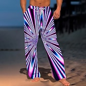 baratos Calça Casual Estampada Masculina-Homens Geométrica 3D impressão Cor deslumbrante Calças Calça casual Cintura Média Cintura elástica com cordão Havaiana Casual Ao ar livre Férias Feriado Calças de perna reta Verão Primavera Outono