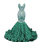 preiswerte SCHWARZ-Meerjungfrau  Trompeten-Abendkleid Elegantes Kleid Abendparty Abschlussball Gericht Zug Ärmellos V-Ausschnitt Afroamerikaner Pailletten mit Pailletten