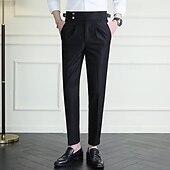 abordables Mince-Homme Remise de diplôme Dress Pants works Pantalon Naples Pantalons Chinos Boutons Avec Poches Jambe Droite Uni Confort Formel Soirée Travail Mode Style Classique Noir Blanche Micro-Élastique