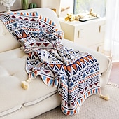 abordables Couvertures et plaids-Couverture tissée bohème au design de pompon complexe, douce et durable, parfaite pour les lits, les canapés ou les chaises, ajoute une touche bohème unique à votre espace de vie, élégante et