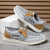 cheap Men&#039;s Sneakers-Men&#039;s Grey Knit Sport Shoes with Leather Accents and Lace-Up Design – Comfortable Casual &amp; Outdoor Footwear
