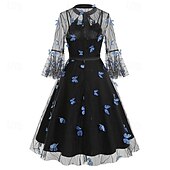 levne Šaty-Elegantní Retro 50. léta Šaty Maškarní Výšivka Květiny Dámské Karneval Nový rok Plesová maškaráda Běžné / Denní loučení se svobodou nevěsty Dospělé Šaty