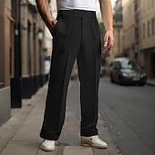 voordelige Loszittend-Voor heren Pakken Broek Geplooide broek Wafel broek Gurkha-broek Zak Effen Comfort Zacht Volledige lengte Feest liiketoiminta Dagelijks Elegant Modieus Zwart Wit
