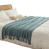 cheap Blankets &amp; Throws-Throw Blanket with Tassel, Knit Throw Blankets Soft Cable Knitted Throw Blankets for Couch Stripe Spring Fall Blanket for Bed Sofa Cozy Lightweight Throw Blankets Scarf for Girls Boys