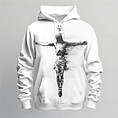 baratos moletons 3d masculinos-Homens Jesus Moletons Moletom Casacos Moletom com capuz Gola Redonda Moda Impressão 3D Feriado Streetwear Branco Com Cordão Outono Inverno Designer