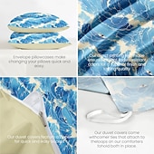 economico 100% cotone-set copripiumino con onda oceanica, biancheria da letto in morbida microfibra, design con onde vivaci, include copripiumino e federe, resistente allo scolorimento, chiusura con cerniera, lavabile in lavatrice, misure queen, king, twin, tema spiaggia costi