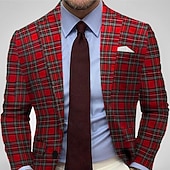 baratos Blazer e Jaqueta-Homens Jaqueta Blazer Casaco esportivo Colar de entalhe Moda Xadrez Blazer Vermelho Padrão Comum 1 Butão