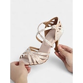 abordables Chaussures de danses latines-chaussures de danse de salon champagne confortables et étincelantes pour femmes - dotées d&#039;une tige en satin doux et d&#039;une semelle de soutien