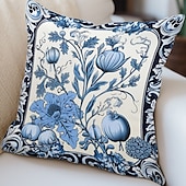 abordables style floral &amp; végétal-Taie d&#039;oreiller double face à fleurs sarcelle, taie d&#039;oreiller carrée décorative douce, pour chambre à coucher, salon, canapé, chaise, 1 pièce