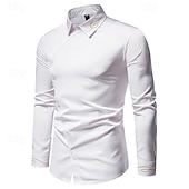 billige Button Down-skjorter for menn-Herre Skjorte Dresskjorter Skjorte med knapper عادي Bryllup Fest Svart Hvit Rød Navyblå Langermet Knaphul Vår &amp; Vinter Klær Broderi