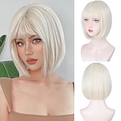 economico Parrucche trendy sintetiche-parrucche bob corte per donne parrucca bob con frangia parrucca bob liscia super morbida e facile da indossare, parrucca sintetica colorata per tutti i giorni, cosplay