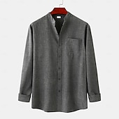 preiswerte Klassiker-Herren Hemd leinenhemd Hemd mit Stehkragen Knopfhemd Glatt Urlaub Festtage Purpur Khaki Grau Langarm Stehkragen Sommer Frühling &amp; Herbst Bekleidung