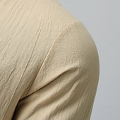 ieftine Tricouri din bumbac și in-Bărbați Cămașă de in Tricouri Tricou cu maneca lunga Manșon Lung În V Primăvara &amp; toamnă Culoare solidă Casual Cu Șiret Vacanță homewear Alb Top tricou pentru bărbați