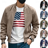 baratos Jaquetas de Suede Sintético-Homens jaqueta leve Jaqueta Bomber Jaqueta Carga Jaqueta de Transição Férias Diário Manter Quente Bolsos Outono &amp; inverno Tecido Moda Clássico Colarinho Chinês Padrão Preto Azul Marinha Azul Marron