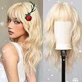 economico Parrucche trendy sintetiche-parrucche per donne parrucche lunghe e ondulate con frangia spessa capelli ricci onde sintetiche fibra resistente al calore uso quotidiano per feste