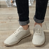 economico Sneakers da uomo-scarpe espadrillas da uomo in tela beige con lacci e suola in corda di juta – comode calzature estive casual