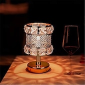 billige Bordlamper-metall krystall skrivebordslampe - usb oppladbar dekorativ lampe med tri-farget dimming for stue, bar, uteservering, fest, festivalatmosfære, nattlys  &amp; leselampe