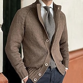 preiswerte Herren Strickjacke-Herren Strickjacke Kurzer Pullover Gerippt Stricken Standard Knopf Feste Farbe Ständer Modisch Klassisch Urlaub Freizeitskleidung Bekleidung Herbst Winter Schwarz Kaki M L XL