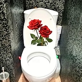 billige Dekorative veggklistremerker-rød rose romantisk toalettklistremerke, dekorativt klistremerke på badet toalettsete, dekorativt veggklistremerke på badet, baderomsdekorasjon, hjemmedekorasjon