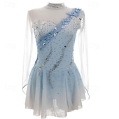 cheap Figure Skating Dresses-Figure Skating Dress Women's Girls' Ice Skating Dress Sky Blue High Elasticity Training Competition Skating Wear Classic Crystal / Rhinestone Long Sleeve Ice Skating Figure Skating