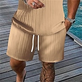 billiga Basic skjortor för män-Herr 2 delar Skjorta set Sommar set Matchande set Casual skjorta Knapp upp skjorta Svart Vit Kungsblå Khaki grön Ljusblå Kortärmad Slät Krage Semester Dagligen Kläder Mode Ledigt Bekväm
