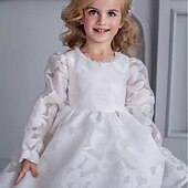 baratos Vestidos floridos-Infantil Para Meninas Vestido de daminha de honra Vestido de Primeira Comunhão Vestido de festa Côr Sólida Manga Longa Espetáculo Casamento Festa Com Transparência Princesa Doce Com Transparência