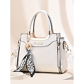 cheap Handbag &amp; Totes-Women&#039;s Green Quilted Handbag with Gold Handle, Leopard Print Scarf Accent, and Crossbody Strap for Casual and Office Use
