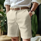 economico Attività commerciale-Per uomo Pantaloncini Pantaloncini di lino Pantaloncini eleganti Pantaloncini estivi Bottoni Tasche Liscio Comfort Traspirante Breve Formale Esterno Attività commerciale Di tendenza Classico Nero