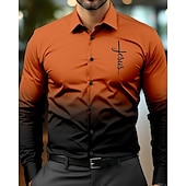 preiswerte Herrenhemd zum Knöpfen-Herren Hemd Sommerhemd Freizeithemd Strandhemd Knopfhemd Rote Blau Orange Langarm Farbverlauf Kreuz Revers Urlaub Hawaiianisch Button-Down Bekleidung Polyester Mode Lässig Bequem