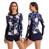 abordables Lycra de surf-Femme Anti UV Maillot de bain Protection solaire UV UPF50+ Poids Léger manche longue Spandex Maillots de Bain Maillot de bain 2 Pièces Zip sur le devant Natation Surf Plage Sports nautiques Floral