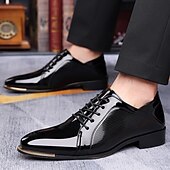 baratos Formal-sapatos sociais oxford masculinos de couro sintético envernizado – calçados sociais formais com cadarço e acabamento texturizado