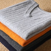 halpa Miesten Elite Neuleet ja Cardiganit-Miesten Neulepusero Neuloa Yhtenäinen väri V kaula-aukko Neuleet Tyylikäs ulko- Koti Vaatetus Syksy Talvi Musta Oranssi S M L