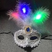economico Luci decorative-maschera luminosa a led di carnevale con piume mezza faccia maschera da principessa maschera per gli occhi festa decorazione regalo 1 pz